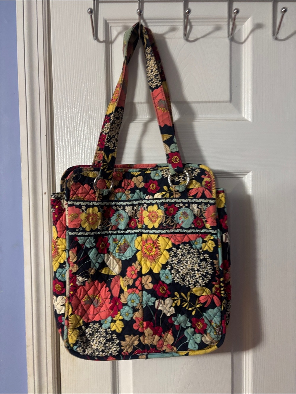 Vera Bradley Quilted Floral Tote - Black, Yellow, Coral, Aqua